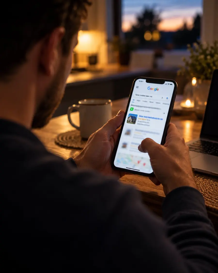 Homeowner finding a local installer at the top of Google on their phone